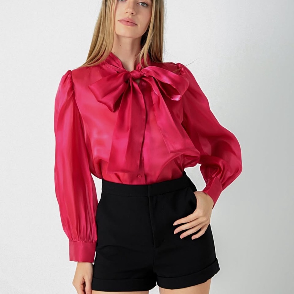 Endless Rose size small Elegant Fuchsia Pink Blouse with Bow